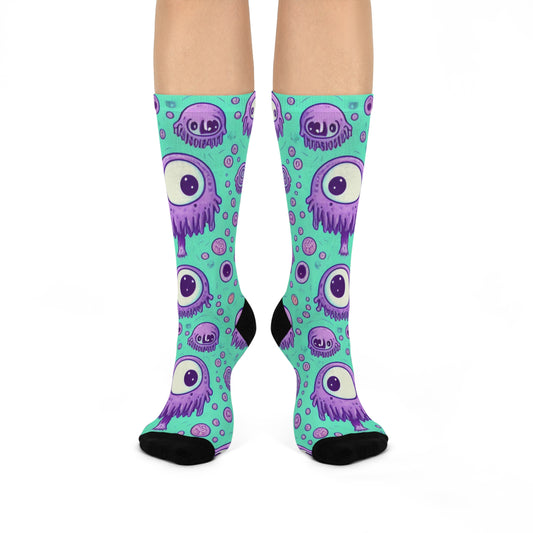 Purple Drippy Mushroom Cushioned Crew Socks